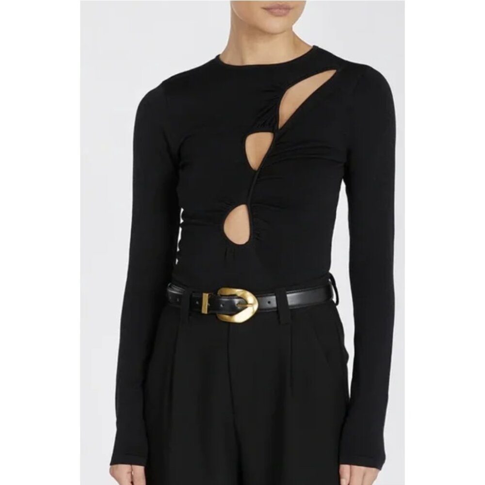 DISSH Monique Long Sleeve Knit Top in Black Cut Out Minimalist Evening - Size L - Picture 1 of 13